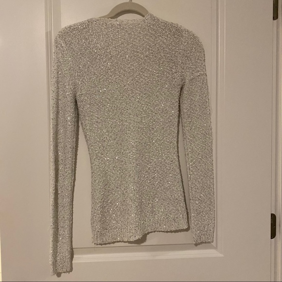Orsay sparkly white fall sweater V-neck tight fit - Picture 12 of 13